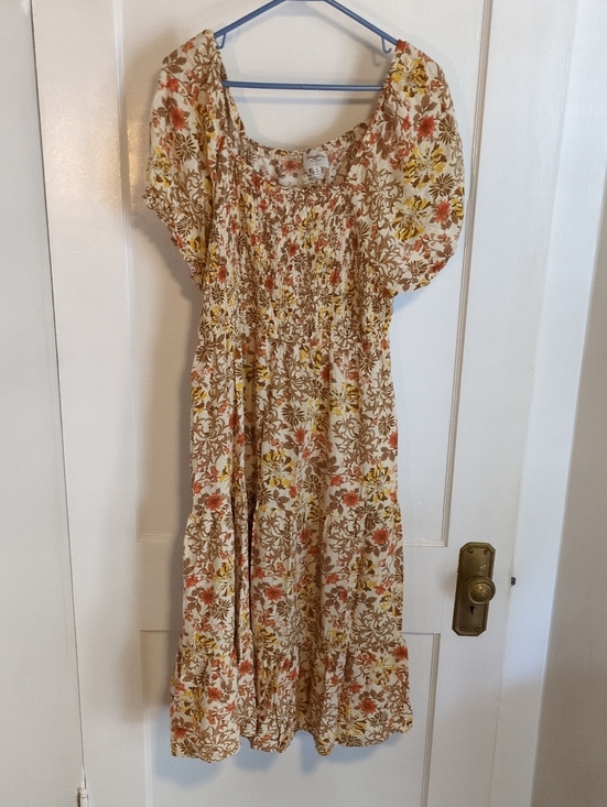 Hayden Dresses & Skirts - Smocked Floral Midi Dress in Cream, Yellow & Rust